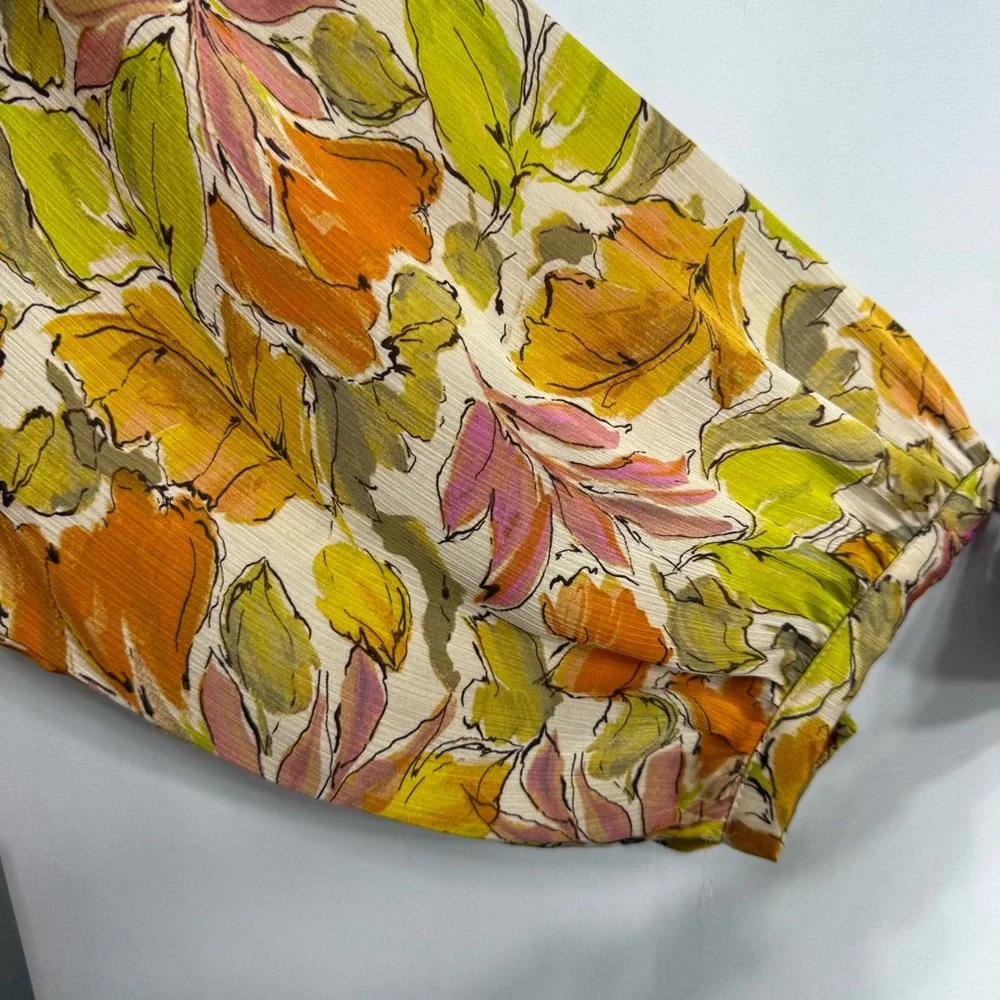 NWT Vince Camuto Raglan Sleeve Split Neck Peasant Blouse Orange Floral, size L - Picture 5 of 7